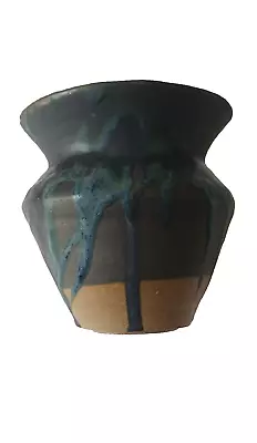 Buy Hand Made Art Pottery Stoneware Signed, The Vase With Thick Drip Glaze On • 17.33£