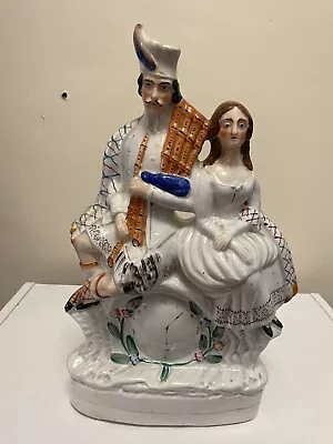 Buy Antique Victorian Staffordshire Flatback, Young Scottish Couple & Clock Face • 24.95£