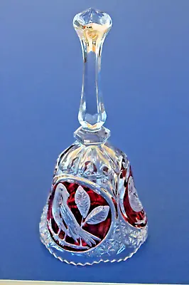 Buy Vintage Bohemian Cut Glass Hand Bell Clear Birds Pink Ground • 8.99£