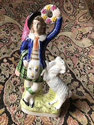 Buy Antique Staffordshire Figurine-Scottish Girl & Ram-circa 1860-29cm • 48£
