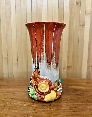 Buy 1930s CLARICE CLIFF Vase Bizarre My Garden ART DECO Flame Delicia Glazed (2) • 50£