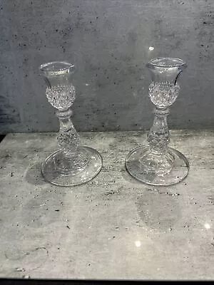 Buy A Pair Of Vintage  Clear Cut Glass Crystal  Decorative Candlesticks • 10£