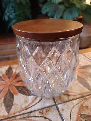 Buy Mid Century Large Cut Glass Storage Jar Teak Lid Vintage 60s 70s • 12£