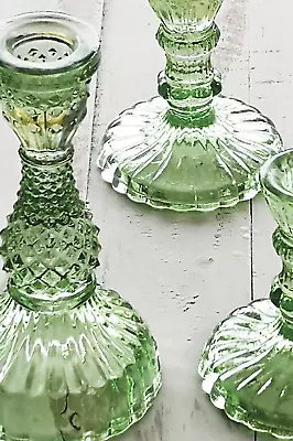 Buy 1 Green Glass Coloured Candlestick, Dinner Taper Candle Holder 16cm Tilda Spring • 12£