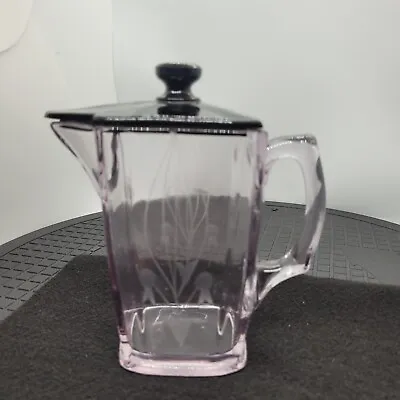 Buy Antique Purple Art Deco Amethyst Etched Glass Creamer Pitcher With Lid Rare • 46.96£