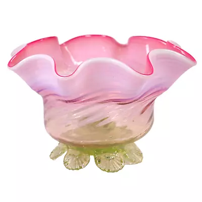 Buy Victorian Cranberry Vaseline Glass Vase Uranium Footed Base Circa 1890 • 110£