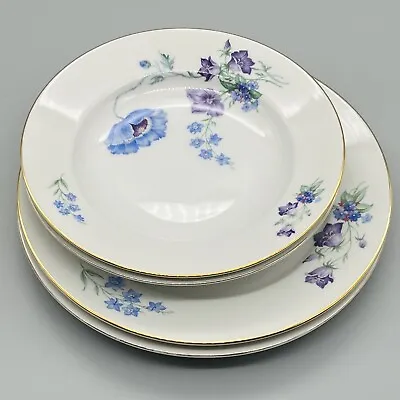 Buy 4 Pc SET LOT Thomas RIVIERA POPPY Blue Lavender Floral DINNER PLATES SOUP BOWLS • 15.36£