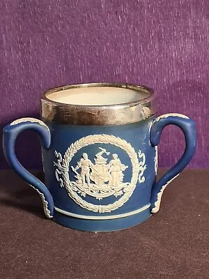 Buy Antique 9thc Cobalt Blue Jasperware ADAMS Tunstall England Silver Rim Loving Cup • 23£