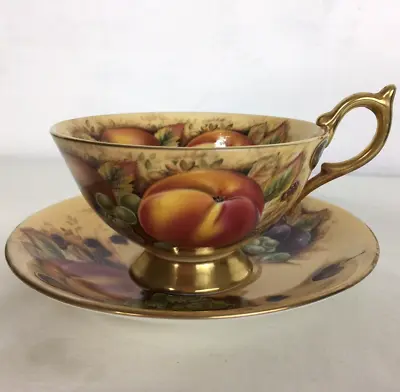 Buy Aynsley Orchard Gold Teacup & Saucer Golden Fruits  Bone Painted China England • 65.99£