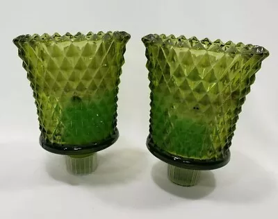Buy Votive Cups Green Glass Diamond Cut Candle Holders Peg Style Homco 2 Pc Set  • 11.30£