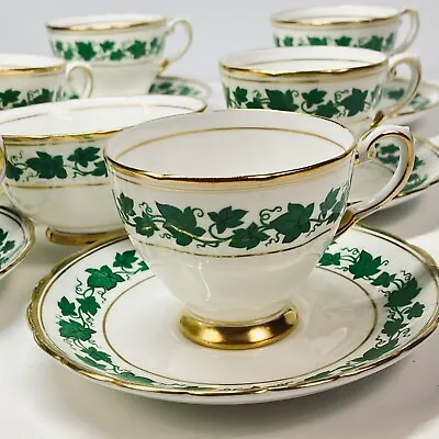 Buy Tuscan Ivy Cups & Saucers X 6 PLUS Sugar Bowl Gold Gilt English Fine China • 75.47£