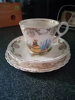 Buy Creampetal Grindley Tea Cup, Saucer And Plate Trio Frank Buckley Crinoline Lady • 15£
