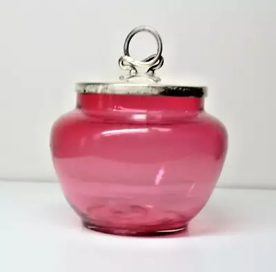 Buy Beautiful Antique  Silver Plated Jam/Honey /Sugar, Cranberry Glass Pot. • 4.19£