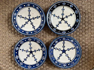 Buy 4 X VINTAGE Blue And White Moroccan Pottery Plates Dishes SERGHINI SAFI • 100£