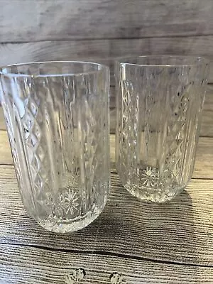 Buy Pair Heavy Crystal 5.5” Water Tumblers Glasses Vertical Diamond Pattern Clear • 26.05£