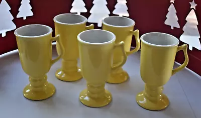 Buy 5 ~ CARBONE Irish Coffee Mugs Yellow Footed Stoneware Pedestal Pattern #V5 1970s • 44.07£