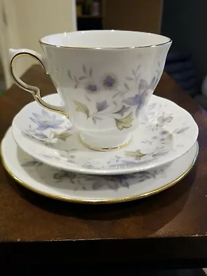 Buy Colclough Bone China Teacup Trio Vintage White Foral Pattern Rhapsody In Blue • 5.99£