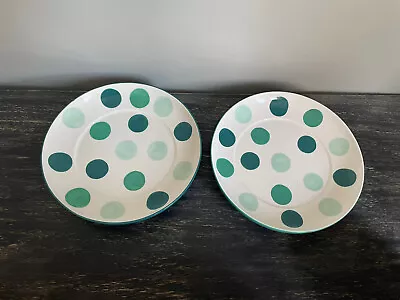 Buy Marks And Spencer Pair Of Green Spotty Stoneware Plates 19.5cm Across • 13.95£