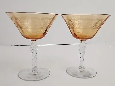 Buy Fostoria Etched Champagne Glasses (2) Cocktail Coupes  1950s Topaz • 66.57£