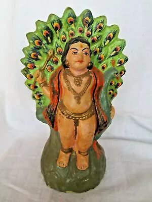Buy Antique VTG Old Pottery-Terracotta Mud Clay Hindu God Muruga Figure Idol Statue • 125.10£