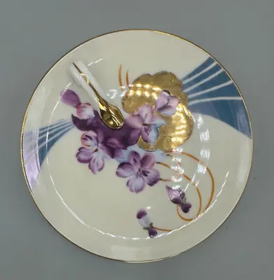 Buy 1930's Noritake Lemon/Trinket Dish Hand Painted Purple Violets Gold Trim Japan • 14.05£