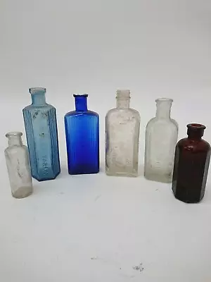 Buy Vintage Bundle X 6 Glass Bottles Chest & Lung Mixture Blue Bottles Collectible • 9.99£