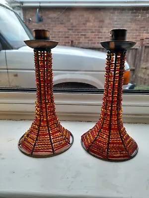 Buy Vintage Pair Of Copper And Glass Candlesticks • 9£