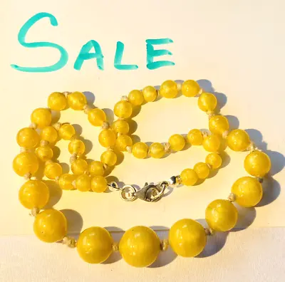 Buy Vintage Stunning Satin Yellow  Glass Beads Silver 925 Clasp / Later Addition • 25£