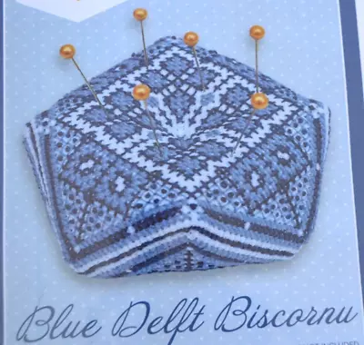 Buy Cross Stitch Kit With Chart - Pretty Blue Delft Style Biscornu Sewing Accessory • 2.99£