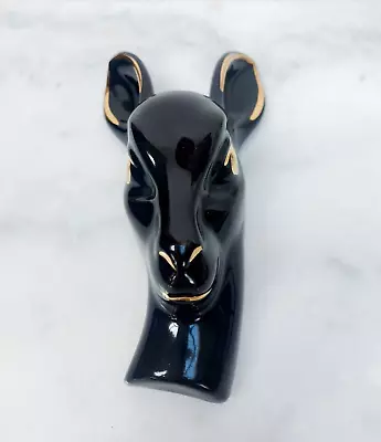 Buy Vintage 1950s Black Ceramic Deer Head Wall Vase 22 KT Gold Pocket Bambi Retro • 19.99£