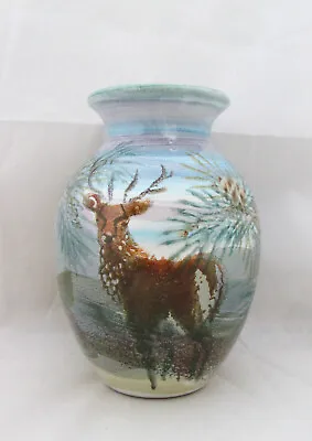 Buy Tain Pottery, Scotland Stoneware Vase, Stag, & Deer Highland Scene • 10.50£
