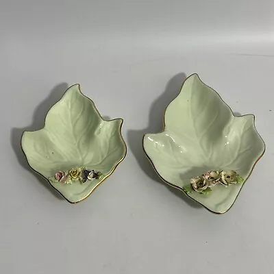 Buy Staffordshire Bone China Leaf Floral Green Trinket Bowl Dish Tray X 2 • 15£