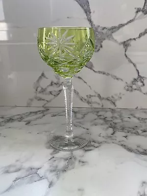 Buy Green Bohemian Crystal Coloured Clear Cut Wine/Hock Glass • 23.99£