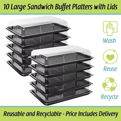 Buy 10 Large Catering Food, Cake, Sandwich, Buffet, Party Platter Trays With Lids • 22.50£