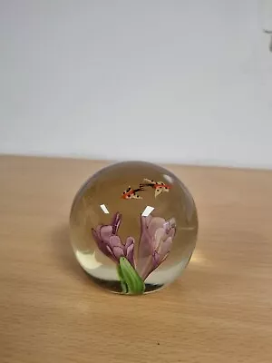 Buy Art Glass Paperweight With Pink Flower And Butterflies 3  • 13.90£