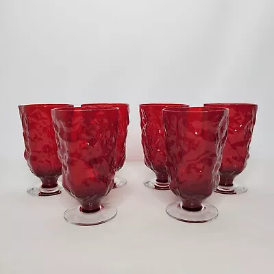 Buy Vintage Set Of 6 Morgantown Ruby Red Crinkle Footed Tumbler Water Glasses 5.5  H • 33.07£