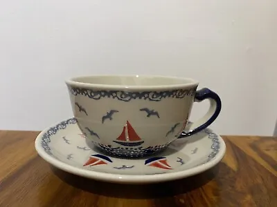 Buy Cup And Saucer 200 Ml Handmade Polish Pottery Boleslawiec • 28£