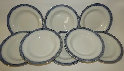 Buy 8 Losol Ware Keeling Burslem England Cobalt Blue Transferware Cameo Soup Bowls  • 144.07£