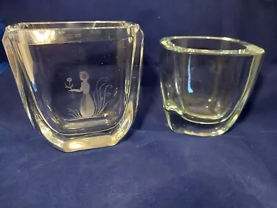 Buy A Fine Pair Of Scandinavian Vases , One With Girl Etched Afront & One Unmarked. • 29.99£