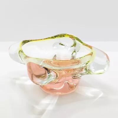 Buy Chribska Art Glass Bowl, Peach & Green, Bohemian, Czech, Vintage 1990s, Handmade • 26£