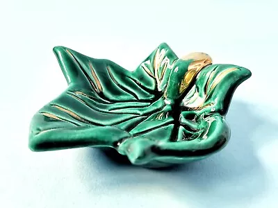 Buy Vintage Mcm French Vallauris Green Gilded Leaf Pottery Ceramic Ashtray Pin Dish • 14.99£