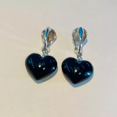 Buy Baccarat Black Earrings Heart Crystal Glass 925 • 148.63£