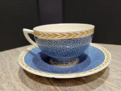 Buy VINTAGE CROWN DUCAL WARE ENGLAND TEA CUP & SAUCER COBALT BLUE/GOLD/WHITE Wheat • 16.89£