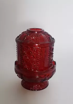 Buy Vintage Ruby Red Flash Indiana Glass Stars And Bars Fairy Lamp Candle Holder • 23£