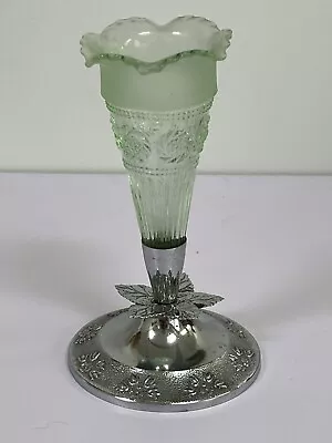 Buy Vintage Art Deco Bagley Green Glass Epergne Peg Vase 'Katherine'  Metal Base • 12.95£