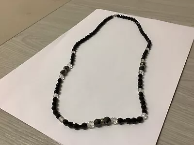 Buy Vintage Clear And Black Cut Glass Beaded Necklace. • 0.90£