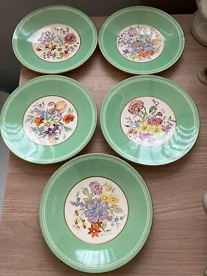 Buy Gray’s Grays Pottery Set Of 5 Handpainted Floral 8” Plates 1935 - 1945 Vintage • 19.99£
