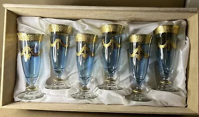 Buy Italy Interglass Cobalt Blue Crystal Champagne Glass Gold Accent 7 “ | Set Of 6 • 170.30£