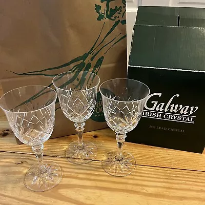 Buy Galway Irish Crystal Oranmore Goblets, Wine Or Water Glasses, Excellent Set Of 3 • 21.08£