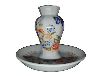 Buy AYNSLEY Vase & Saucer Cottage Garden Pattern 10cm Fine Bone China • 4.95£